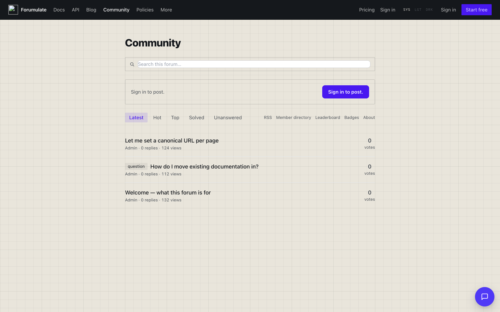 A published community forum.