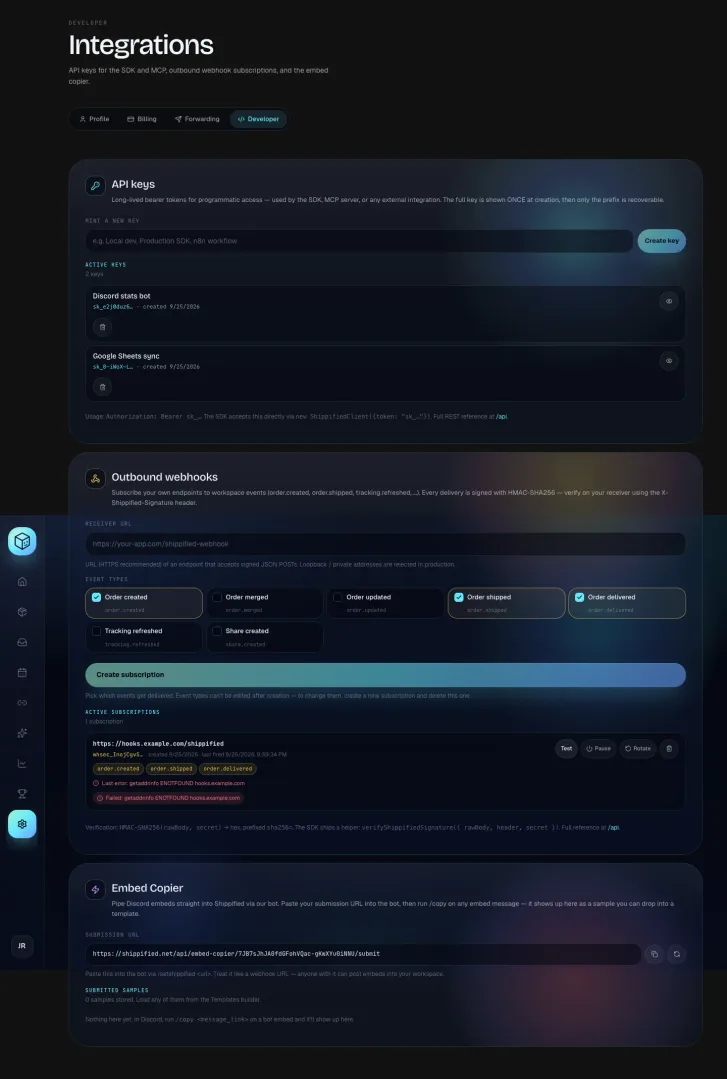 A subscription showing a failed test: Failed: getaddrinfo ENOTFOUND hooks.example.com